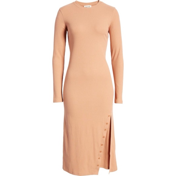 Open Edit Long Sleeve Crew Neck Ribbed Maxi Dress in Tan/Orange Women’s Size M - Picture 5 of 11